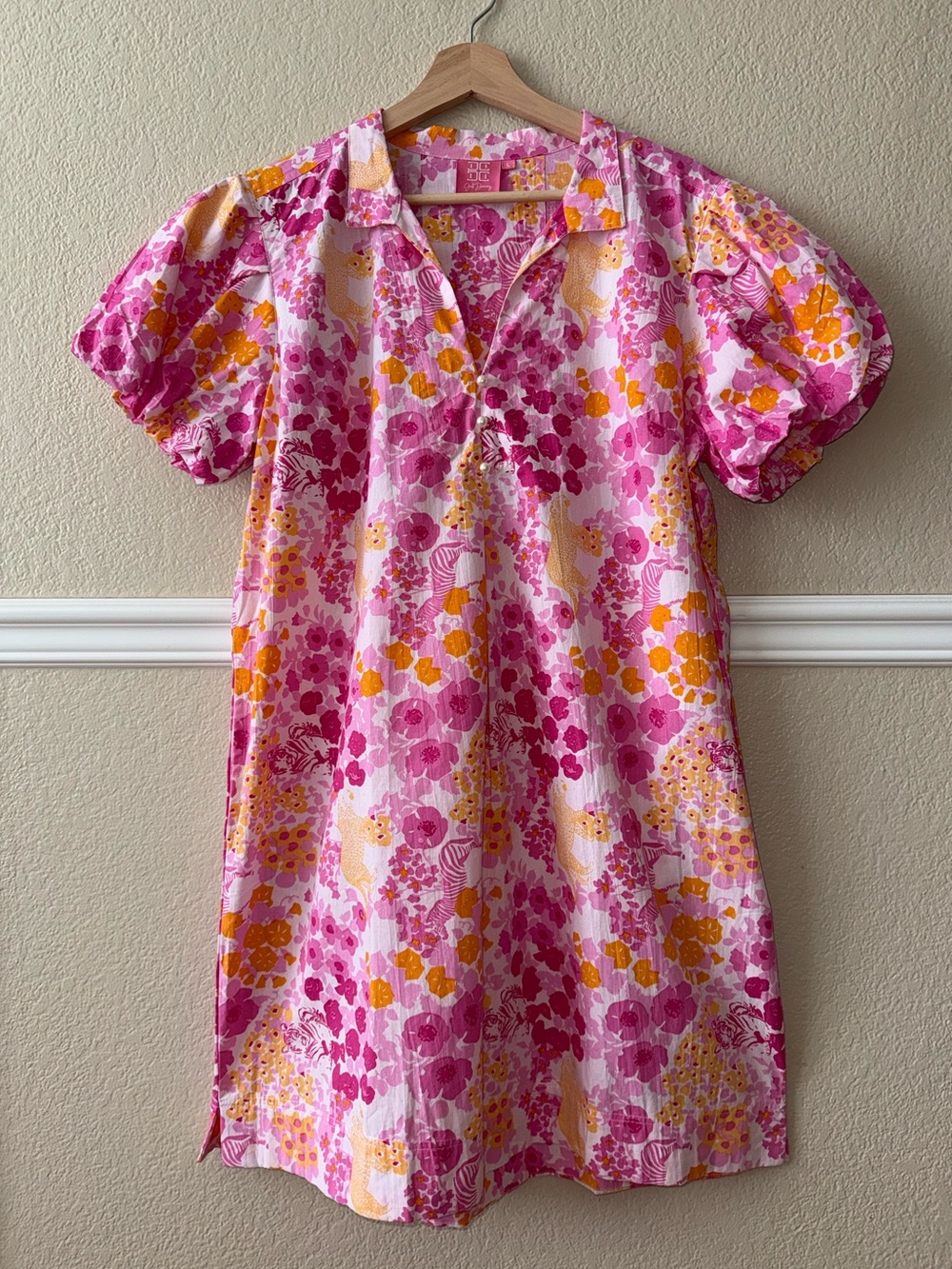 Just Darviny 100% Cotton Virginia Dress Brazil Pink Puff Sleeve Large